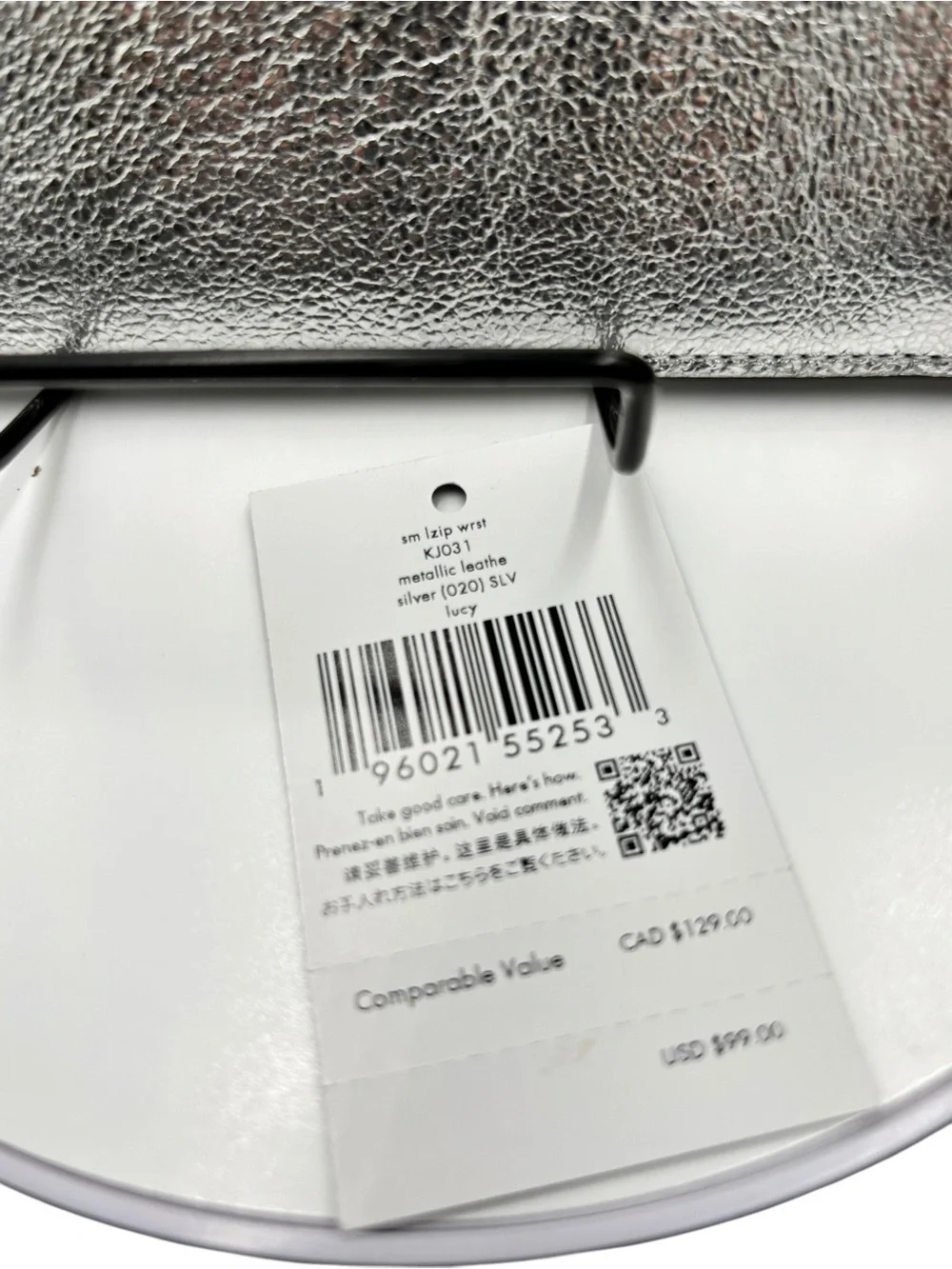 Kate Spade Lucy Metallic Silver Leather Zip Wristlet $99 NWT
